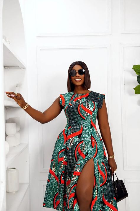 Flare Ankara Gown Styles, Simple Ankara Styles Gowns, Ankara Simple Dress Styles, Ankara Short Flare Gown Styles, Ankara Flare Dress Styles, Simple Ankara Dress Styles, African Fashion Modern Ankara, Midi Ankara Dress, Flare Dresses Ankara