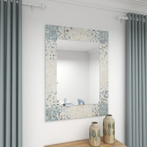 Dovecove Coastal Full Length Mirror & Reviews | Wayfair Mirror Coastal, Extra Large Mirrors, Coastal Style Decorating, Shell Mosaic, Entryway Mirror, Cream Walls, Mirror Design Wall, Handmade Mosaic, Wood Wall Mirror