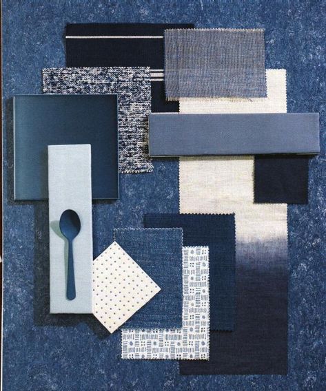 Moodboard Modern Blue and White Futuristic Material Board, Blue Material Board, Denim Mood Board, Moodboard Blue, Material Color Palette, Materials Board Interior Design, Modern Apartment Living Room, Mood Board Interior, Design Mood Board