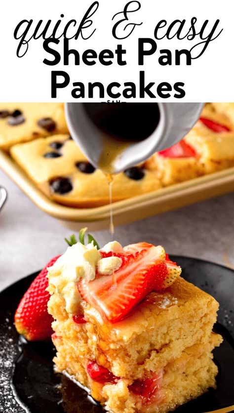 Pancake For A Crowd, Oven Pancakes Easy, Pancakes In The Oven, Pancakes For A Crowd, Half Recipe, Sheet Pan Pancakes, Pan Pancakes, Pancakes For Breakfast, Breakfast For A Crowd