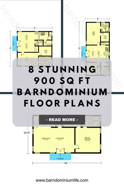 Check out these efficient 900 sq ft barndominium floor plans! Combining modern amenities with a compact footprint, these homes are perfect for those who love simple living. 16 X 60 House Plans, 20 By 40 House Floor Plans, 24x40 Floor Plans Layout, 20 X 40 Floor Plans 2 Bedroom, 900 Sq Ft Barndominium, Tiny House Design Floor Plans Loft, Motherinlaw Suite, 900 Sq Ft House Plans, Barndominium Plans