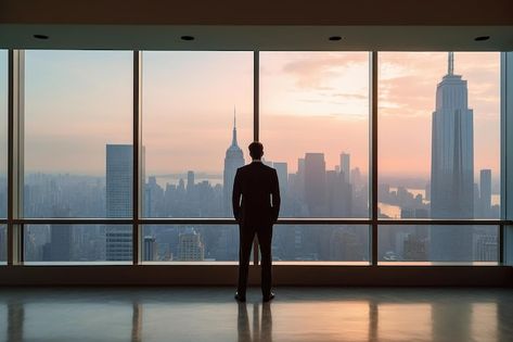 Businessman looking through the window o... | Premium Photo #Freepik #photo #boss #successful-businessman #career #leader Successful Man Aesthetic, Man Looking Out Window, Building Leaders, Recruitment Poster Design, Succession Aesthetic, Success Aesthetic, Man Building, Man Praying, Women Ceo