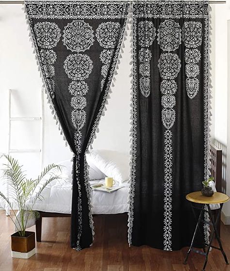 Hippie Curtains, Mandala Curtains, Indian Curtains, Canopy Bed Diy, Tapestry Curtains, Black Mandala, Bohemian Curtains, Doorway Curtain, Room Divider Curtain