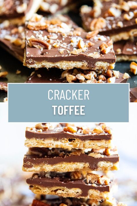 This is the best Christmas Cracker Toffee with saltine crackers covered in a crunchy toffee, and topped with smooth chocolate. Add some pecans, sea salt, or sprinkles to make your treat extra crunchy, extra salty, or extra festive. This treat is so easy to make, and such a tasty sweet and salty homemade candy! Soda Cracker Candy Saltine Toffee, Soda Cracker Toffee, Cracker Candy Recipe Saltine, Soda Cracker Candy, Saltine Cracker Toffee, Saltine Cracker, Tailgate Ideas, Saltine Toffee, Soda Crackers