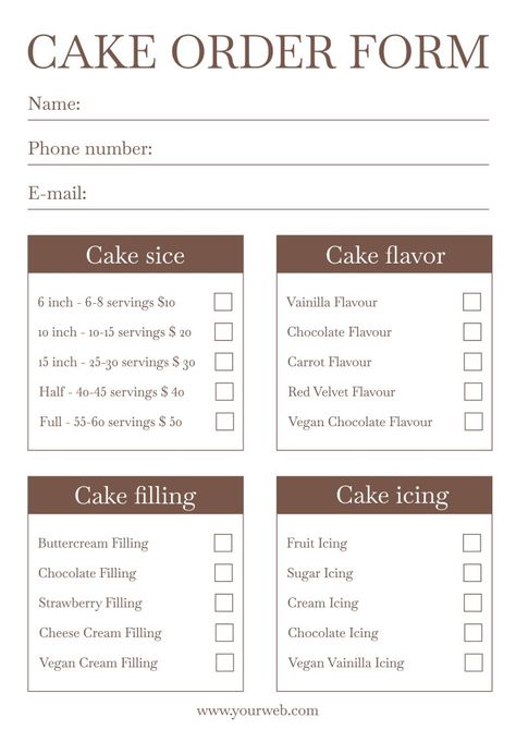 Bakery Order Form Template, Bakery Equipment List, Online Baking Business, Bakery Planner, Wedding Dj Checklist, Cake Order Form Template, Bakery Business Plan, Red Velvet Flavor, Cake Order Forms