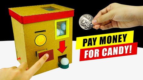 Cardboard Vending Machine, Drinks Machine, Diy Drinks, Vending Machines, Creative Valentines, Diy Valentines Crafts, Gumball Machine, Diy Candy