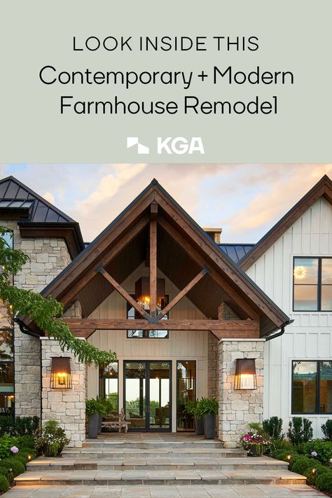 Modern Farmhouse Remodel, Farm Style House, Ranch House Exterior, Lake Houses Exterior, Farmhouse Architecture, Modern Rustic Homes, Farmhouse Remodel, Farmhouse Front, Modern Farmhouse Exterior