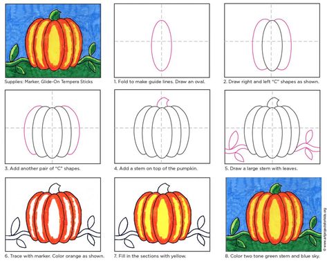 Pumpkin Drawing for Kinder – 2nd Graders · Art Projects for Kids 2nd Grade Art Projects, Pumpkin Draw, Pumpkin Art Project, Draw A Pumpkin, Thanksgiving Art Projects, First Grade Art, Halloween Art Projects, Pumpkin Drawing, October Art