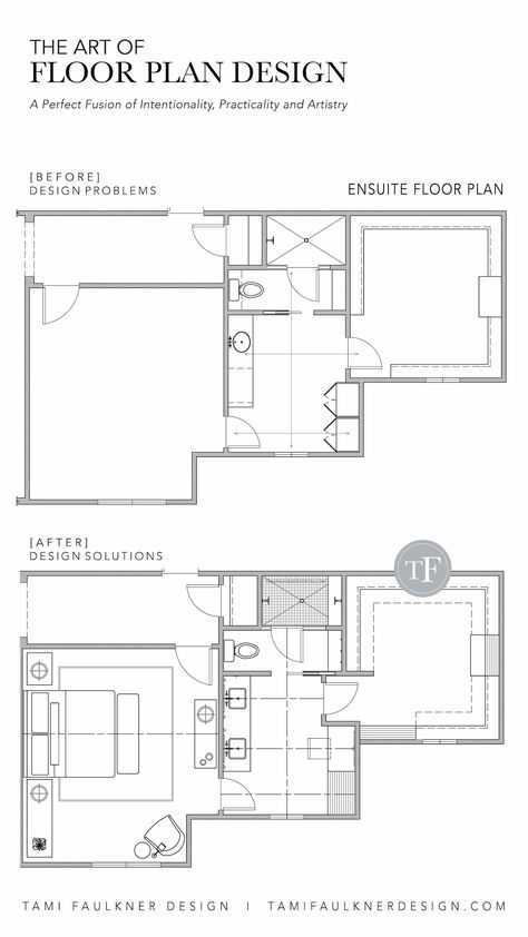 To illustrate how a combination of small changes can work together to make all the difference with improving the quality of a floor plan, for this week’s post I’m sharing a portion of a plan that shows the guest suite from a recent whole house Floor Plan Review. 8 Bedroom Floor Plans, Guest Suite Floor Plan, Ensuite Floor Plan, Suite Floor Plan, Tami Faulkner, Floor Plan Sketch, Bedroom Design Luxury, Guest Bedroom Design, Custom Floor Plans