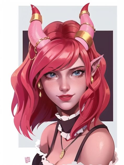 Teifling Half Elf, Red Haired Tiefling Female, Pink Hair Tiefling, Female Teifling Art, Girly Dnd Character, Dnd Pink Tiefling, Pink Tiefling Female Dnd, Pale Tiefling, Dnd Tiefling Female Character Design