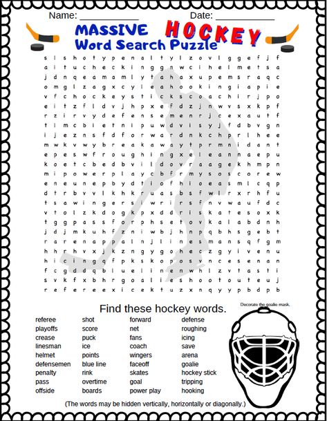 Hockey Printables Free, Hockey Coloring Pages Free Printable, Hockey Camp, Hockey Crafts, Hockey Birthday Parties, Outdoor Rink, Kids Word Search, Hockey Tournament, Printable Sports