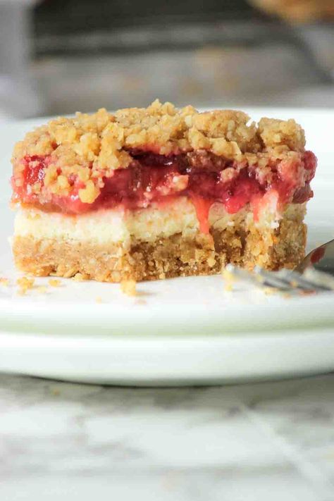 Strawberry Rhubarb Trifle, Strawberry Rhubarb Cream Cheese Recipes, Desserts You Can Eat With Your Hands, Rhubarb Cream Cheese Recipes, Strawberry Rhubarb Cheesecake Bars, Amish Rhubarb Dream Bars, Rhubarb Cheesecake Recipes, Rhubarb Cream Cheese Bars, Rhubarb Cheesecake Bars