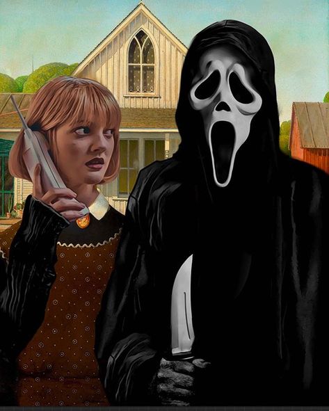 Spooky Steve в Instagram: «Scream/American Gothic. 666th post🤟🏻 . . #scream #screammovie #ghostface #drewbarrymore #wescraven #alternativemovieposter #filmposter…» Ghostface Scream, Scream Movie, American Gothic, Art Parody, Horror Movie Art, Horror Icons, Scary Movie, Ghost Faces, Vintage Horror