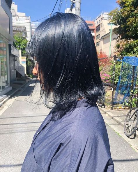 Ash Blue Hair, Blue Hair Aesthetic, Blue Hair Highlights, Navy Blue Hair, Black Hair Aesthetic, Blue Black Hair, Highlights Curly Hair, Dark Blue Hair, Korean Hair Color