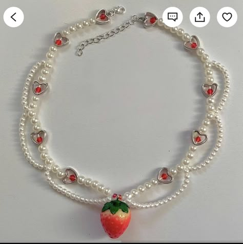 Coquette Strawberry, Kalung Choker, Sleek Jewelry, Strawberry Necklace, Y2k Necklace, Bead Charms Diy, Beaded Necklace Diy, Y2k Coquette, Handmade Jewelry Tutorials