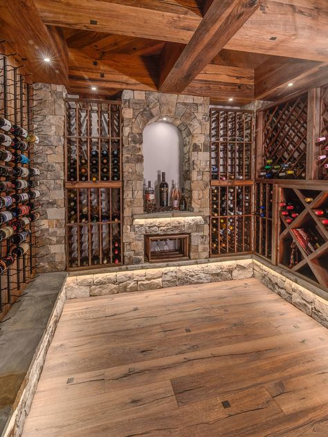 Custom Rustic Craftsman - Rustic - Wine Cellar - Other - by Judd Builders | Houzz Rustic Wine Cellar, Spiral Wine Cellar, Wooden Wine Cabinet, Wine Room Design, Rustic Craftsman, Wine Cellar Basement, Frameless Glass Doors, Rustic Basement, Wine Cave