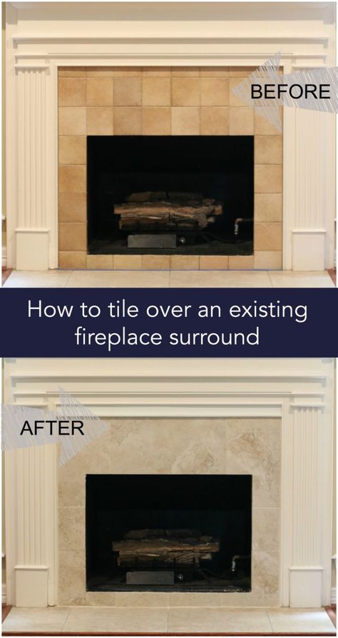 Fireplace Remodel Diy, Tile Around Fireplace, Tile Over Tile, Victorian Fireplace Tiles, How To Tile, Fireplace Redo, Diy Fireplace Makeover, Fireplace Tile Surround, Paint Fireplace