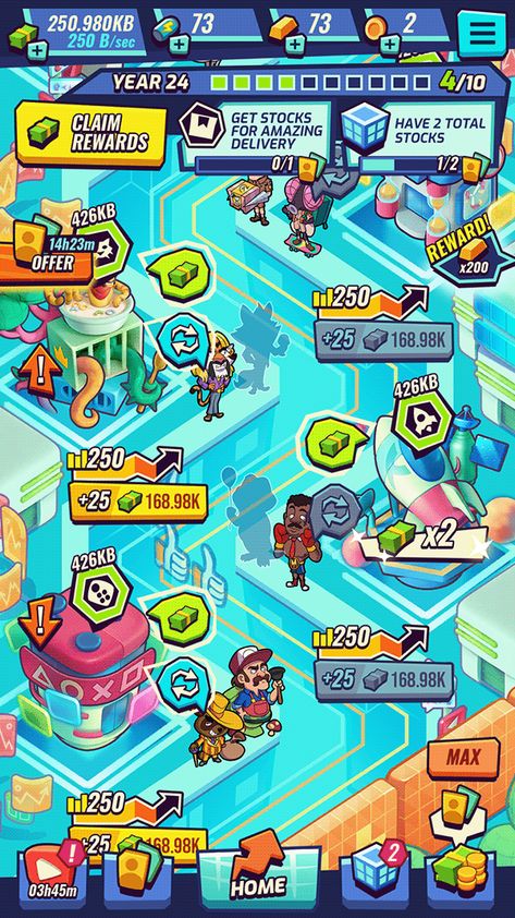 GAME ART on Idle Stonks Tycoon on Behance Ui Game Design, Mobile Game Ui, Game Layout, Game Over Screen, Game Background Art, Idle Game, Indie Game Art, Art Test, Game 2d