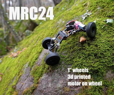 MRC24 - 3d Printed Micro RC Rock Crawler: MRC24 is a micro RC Rock Crawler in approx. 1/24 scale using small hub motors to directly drive all wheels. It's a fun toy to climb slowly rocks and terrain.   All main parts are 3d printed: chassis, front and rear axle. However, you will need additi… Rc Rock Crawler Course, Micro Rc, Build A Pc, Rc Rock Crawler, Obstacle Courses, Modern Bookcase, Model Hobbies, Solar Generator, Rock Crawler