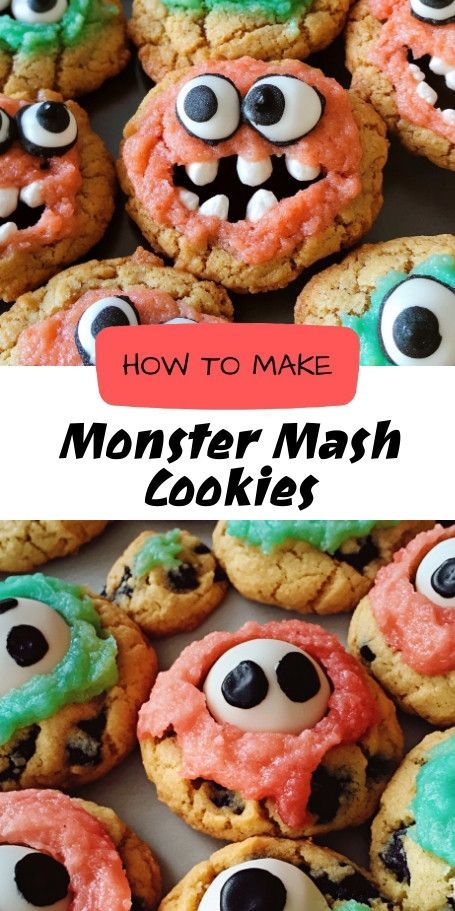 Ghoulish Monster Cookies: Spooky & Delicious Halloween Treats! Sink your fangs into these Ghoulish Monster Cookies! Perfect for Halloween, these chewy, gooey delights bring colorful fun to your celebrations. Ideal for kids and adults alike, watch them disappear like magic at your spooky gatherings! Unique Dessert Ideas, Delicious Halloween Treats, Monster Cookies Recipe, Recipes For Cookies, Spooky Treats, Unique Desserts, Monster Mash, No Bake Treats, Cookies Recipe