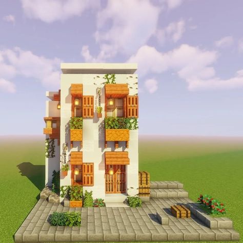 Minecraft Tall House Ideas, Tiny Homes Minecraft, Maximalist Minecraft House, Mid Century Modern Minecraft House, Minecraft Apartment Building Ideas, Minecraft Tent House, Minecraft House Porch, Minecraft Duplex House, Minecraft House Themes