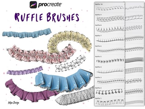 NEW ! 20 ruffle procreate brushes, procreate clothes, decorative procreate Procreate Fashion Brushes Free, Ruffle Brush Ibis Paint, Ruffle Drawing, Brush Procreate Free, Procreate Clothes, Ruffles Drawing, Bow Drawing, Brush Procreate, Digital Art Software