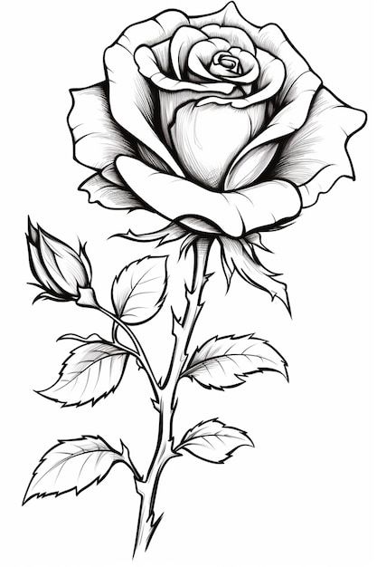 Photo une conception de tatouage rose av... | Premium Photo #Freepik #photo #tatouage #feuille-rose #rose #design-rose Realistic Roses Drawing, Flower With Stem Drawings, Rose Drawing Black And White, Tattoo Roses Design, Rose Chalk Art, Rose Vines Drawing, Roses Line Drawing, Realism Rose Tattoo Design, Realistic Rose Tattoo Stencil