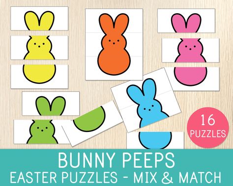 THIS IS AN INSTANT DOWNLOAD FILE. NO PHYSICAL PRODUCT WILL BE SHIPPED  Puzzles are fantastic for early childhood development. Puzzles for toddlers and preschoolers are a simple, yet very powerful toy that have proven to engage and encourage brain and physical development in young children for generations. ⭐ You will get a PDF file with 16 Easter bunny peeps puzzles or matching games (3 pieces). ⭐ Just print, cut out along the lines, mix up the pieces, and find all of the matches! ⭐ Sizes include Peeps Activities For Toddlers, Preschool Bunny Activities, Easter Projects For Toddlers, Easter Games For Preschoolers, Easter For Toddlers, Easter Activities For Toddlers, Bunny Activities, Bunny Peeps, Colors For Kids