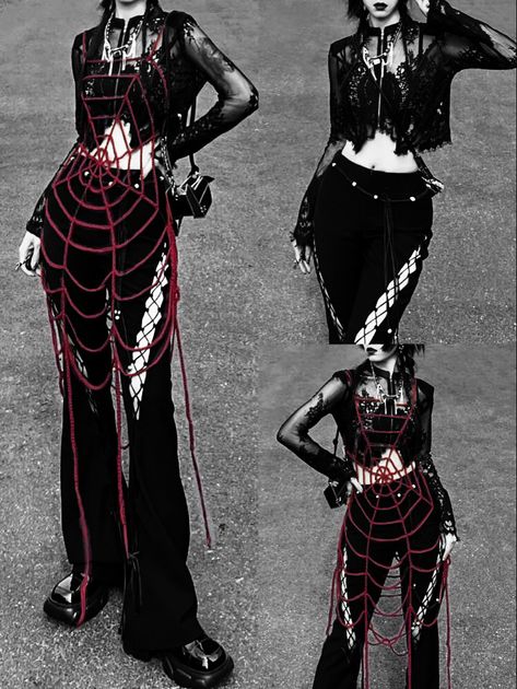 Spider Web Skirt, Spider Aesthetic Outfit, Deathrock Outfits, Spider Themed Outfit, Spider Web Outfit, Web Outfit, Crochet Vampire, Silly Crochet, Spider Outfit