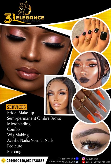 Gold and black salon flyer design for makeup artist Black Flyer Design, Simple Poster Background, Beauty Flyer Design, Henna Design Tutorial, Hair Poster Design, Makeup Room Design, Bridal Henna Design, Makeup Artist Quotes, Makeup Poster