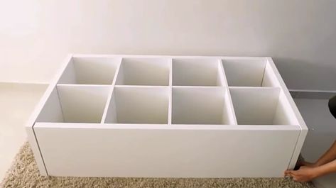 Styrofoam Furniture, Basement Airbnb, Styrofoam Diy, Ikea Kallax Shelf, Ikea Kallax Hack, Kallax Shelf, Home On A Budget, Ikea Shelves, Ikea Kallax