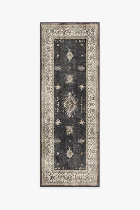 Hallway Refresh, Penny Floors, Wood Rug, Ruggable Runner, Farmhouse Runner Rug, Ornate Border, Kitchen Rugs Washable, Black White Rug, Ruggable Rug