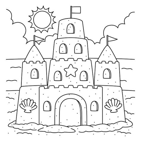 A cute and funny coloring page of a sand... | Premium Vector #Freepik #vector #outline #color-book #line-illustration #line-drawing Summer Colouring Pages, Summer Coloring Pages For Kids, Summer Coloring Sheets, Beach Coloring Pages, Summer Coloring, Summer Printables, Summer Preschool, Paw Patrol Coloring Pages, Summer Coloring Pages