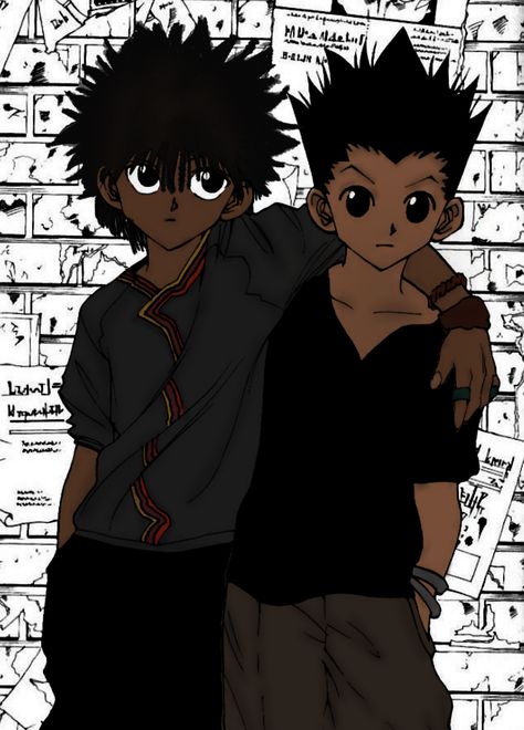 Black Anime Boy Pfp, Black Killua, Blk Edits, Bleach Funny, Black Pfp, Gon Killua, Black Anime Guy, Anime Siblings, Black Couple Art