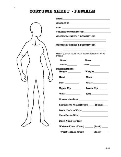 Costume Sheet- Female Costume Renderings Template, Costume Design Template, Costume Design Theatre, Costume Organization, Theatre Costume Design, Costume Storage, Teaching Theatre, Teaching Drama, Sewing Measurements