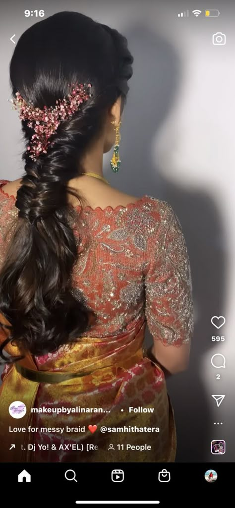 Hairstyles For Medium Length Hair Bridal, Jada Hairstyles Indian, Braids For Indian Wedding, Reception Hairdo For Saree, Simple Hairstyle For Reception, Front Hairstyle For Messy Braid, Long Jada Hairstyles, Indian Hairstyles For Traditional Saree, Bridal Hairstyle Indian Wedding Braids