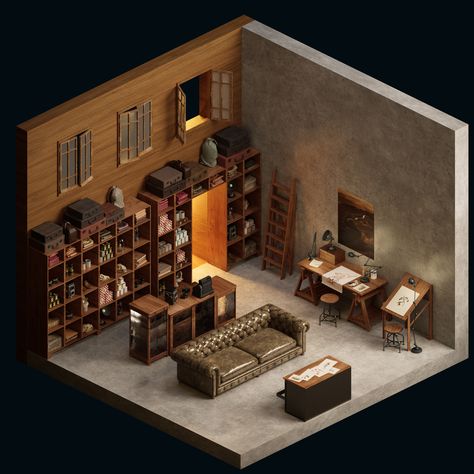 Fake Mustache, Deco Studio, Isometric Art, Isometric Design, 3d Video, 3d Studio, 3d Modelling, Room Setup, Miniature House