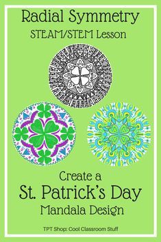 This is a fun STEM/STEAM activity for St. Patrick’s Day focusing on Radial symmetry. Elementary, middle or high school students would enjoy this math and art activity. Great for centers, subs, and early finishers. #St.PatrickksDayArtLesson #earlyfinishers #artlesson #STEAMlesson Kindy Art, Math Art Projects, Shamrock Art, Art Sub Lessons, Easy Art Lessons, Radial Symmetry, Saint Patricks Day Art, Steam Activity, Art Sub Plans