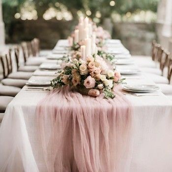 Vintage Mauve Wedding, Pink Cheesecloth Table Runner, Grey Winter Wedding, Grey Wedding Decor, Tulle Table Skirt, Cheesecloth Table Runner, Tulle Table, Light Pink Wedding, Wedding Bubbles