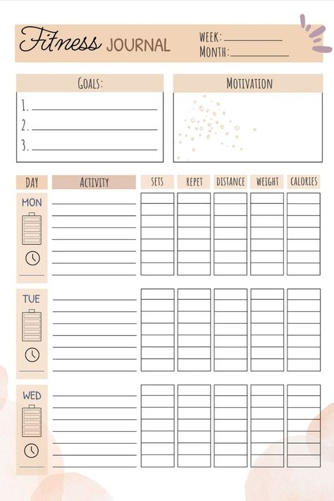 ♥This simple Fitness Planner Printable is designed for you to plan you Work Out by setting your Goals and Motovation. You can use it to track your activities as well as your water intake and before and after states. ♥You can also use the Succesess and Rewards sections to boost up your motivation for another week of training! ♥You can print it in 3 different sizes (A4, A5, US Letter) or fill it out digitally since PDF Fillable File is included.♥ Weekly Planner Sheets, Fitness Planner Free, Fitness Planner Printable, Wellness Journal, Bullet Journal Mood Tracker Ideas, Workout Planner, Daily Planner Pages, Planner Sheets, Bullet Journal Mood