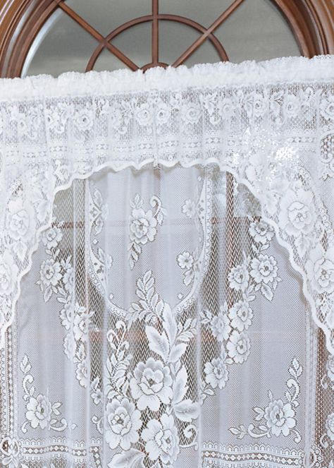 Rose Curtains, Curtain Store, Curtain Valance, Lace Curtains, Rose Lace, Lace Insert, Sheer Curtains, Rose Pattern, Vintage Linens