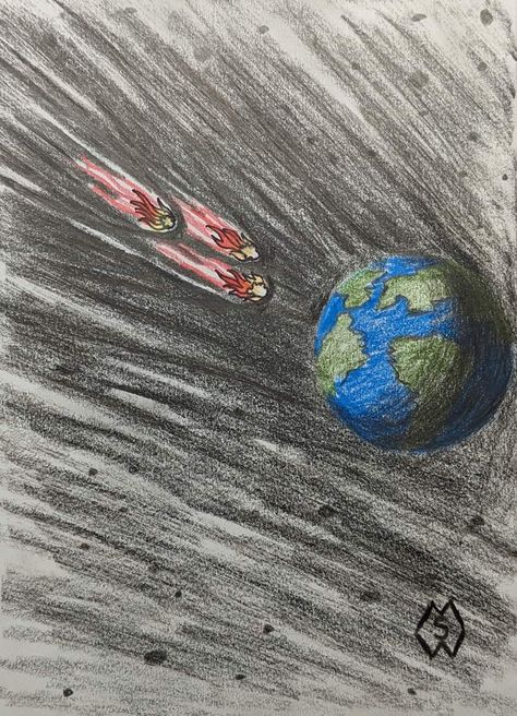 This is my drawing of some asteroids as they fall towards planet Earth. Earth Drawing, Spongebob Drawings, Earth Drawings, Stars In The Sky, Falling Stars, The Solar System, Star Sky, Shooting Stars, Planet Earth