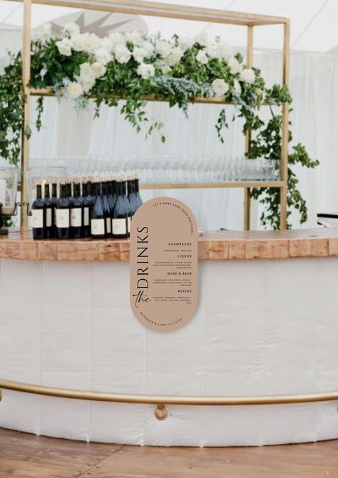 Modern Wedding Bar, Wedding Bar Signage, Wedding Drink Sign, Wedding Drink Station, Bar Signage, Bear Wedding, Menu Wedding, Bar Menu Wedding, Beige Wedding