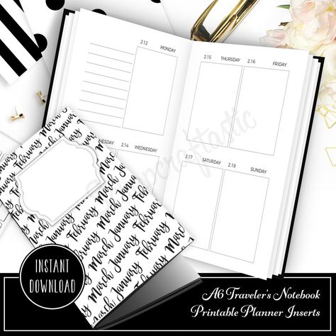 Traveler Notebook Inserts, Planner Inserts Printable, March 1st, A6 Size, Planner Ideas, Planner Inserts, Travelers Notebook, Graphic Design Inspiration, Printable Planner