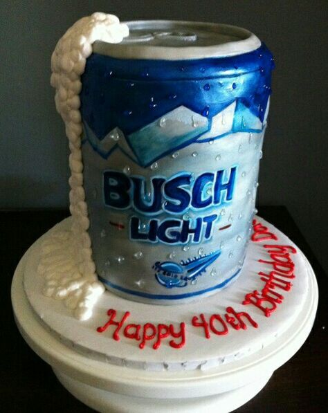 Busch Beer can cake 19 Cake Ideas, Busch Light Cake, Light Party Decorations, 19 Cake, Beer Can Cake, Gum Paste Flowers Cake, Beer Can Cakes, Groom Cakes, Handbag Cakes