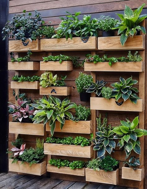 10 Beautiful Patio Wall Garden Ideas - All Crafts Vertical Flower Garden Wall, Outdoor Plant Wall Ideas, Wall Garden Ideas Outdoor, Living Walls Outdoor, Wall Garden Ideas, Plant Wall Ideas, Pallet Garden Walls, Patio Walls, Wall Planters Outdoor