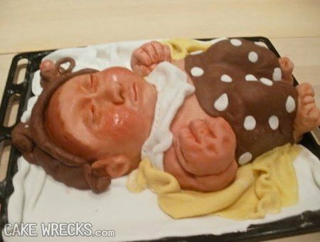 This is a Cake wreck if I ever saw one! (meant to look like an Anne Geddes newborn) Terrible Cakes, Weird Cakes, Cakes Gone Wrong, Creepy Cakes, Bad Cakes, Cookbook Pages, Ugly Cakes, Funny Cakes, Cake Fails