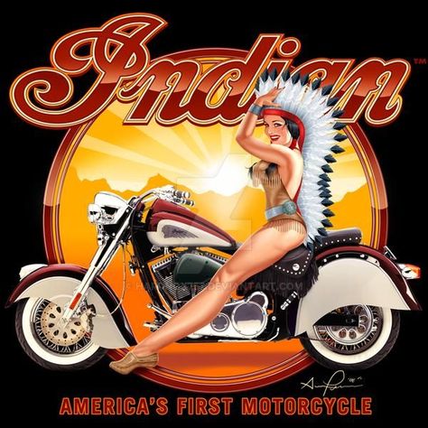 Stile Pin Up, Indian Cycle, Indian Motors, Vintage Indian Motorcycles, Indian Motorcycles, Bike Poster, Auto Retro, Motorcycle Posters, Biker Art