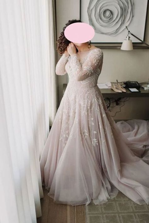 Blush Plus Size Wedding Dress,Modest Long Sleeve lace Wedding Dress sold by Sancta Sophia on Storenvy Wedding Dress Empire, Cold Wedding, Wedding Dress Modest, Long Sleeve Lace Wedding Dress, Sleeve Lace Wedding Dress, Plus Wedding Dresses, Plus Size Wedding Dress, Blush Wedding Dress, Wedding Dresses Blush