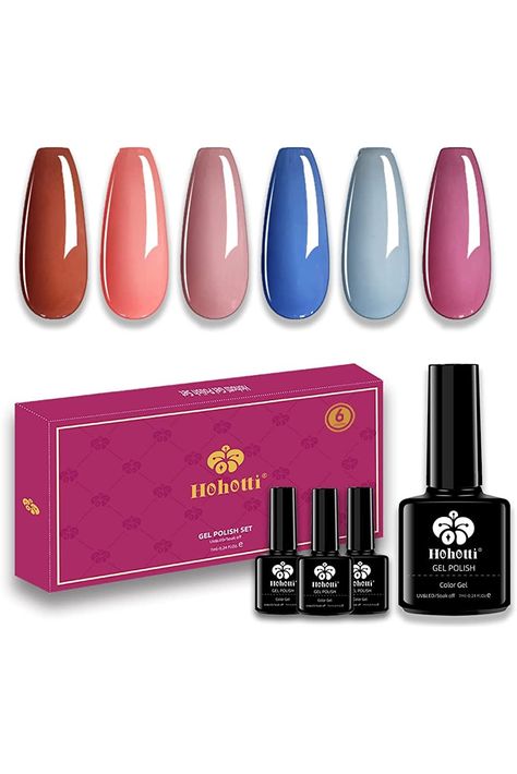 Hohotti Pink Gel Nail Polish Kit 6 Colors Rose Red Blue Orange Spring Pastel Gel Nail Polish Set Soak Off UV/LED Gel Nail Kit Manicure DIY Home Gift for Women Brown Gel Polish, Pink Gel Nail Polish, Kit Manicure, Nail Polish Kit, Manicure Diy, Nail Polish Set, Pink Gel, Gel Nail Polish Set, Womens Nails